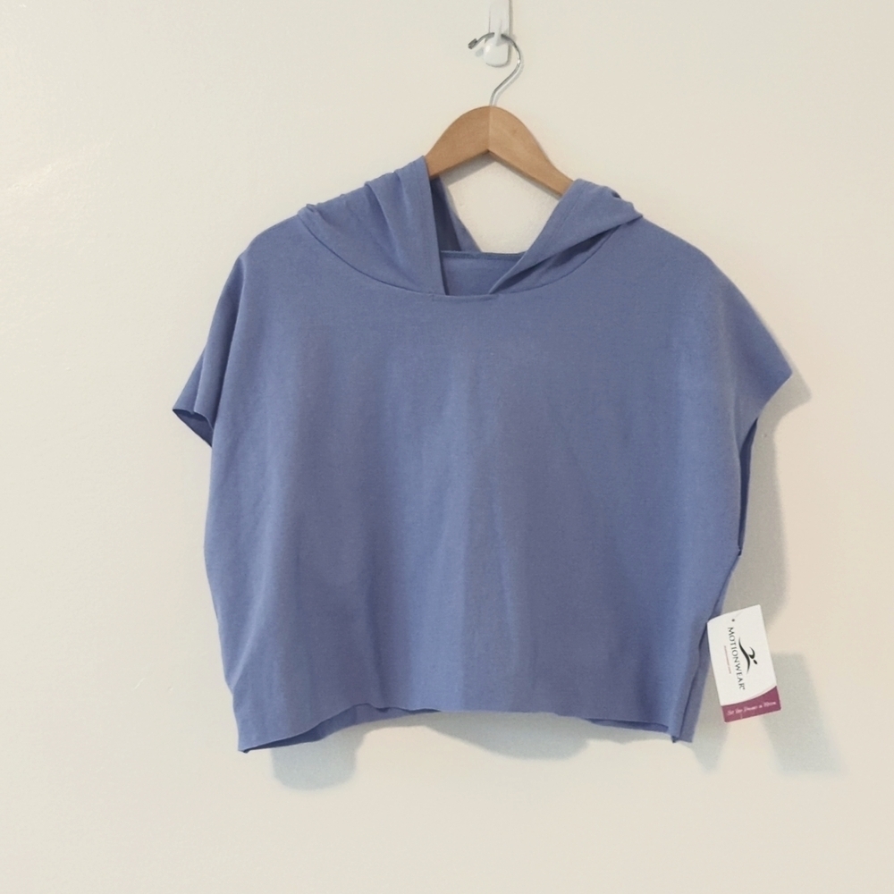 New Motionwear Cropped Yoga Cotton/Lycra Periwinkle Blue Baggy Workout Hoodie S